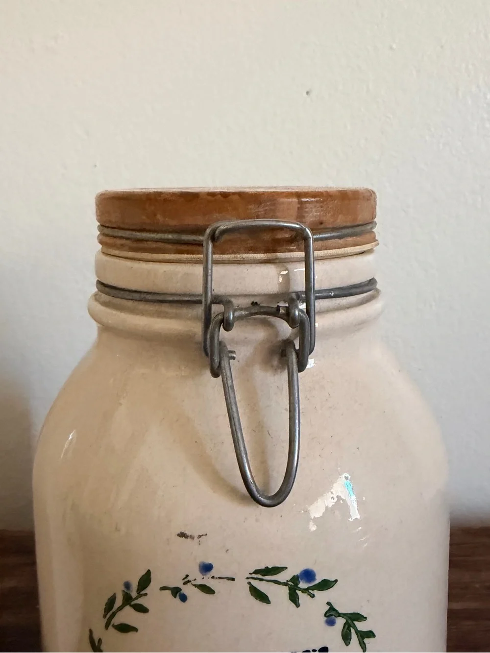 Vintage Cream Ceramic Cow Canisters with Wood Lids